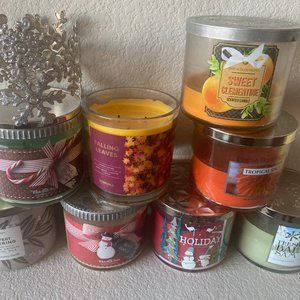 Lot of 8 BATH & BODY 3-Wick Candles & Holder